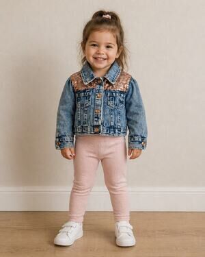Little Lass Cropped Denim Jacket Pink Sequin Puff Sleeve Girls 2T